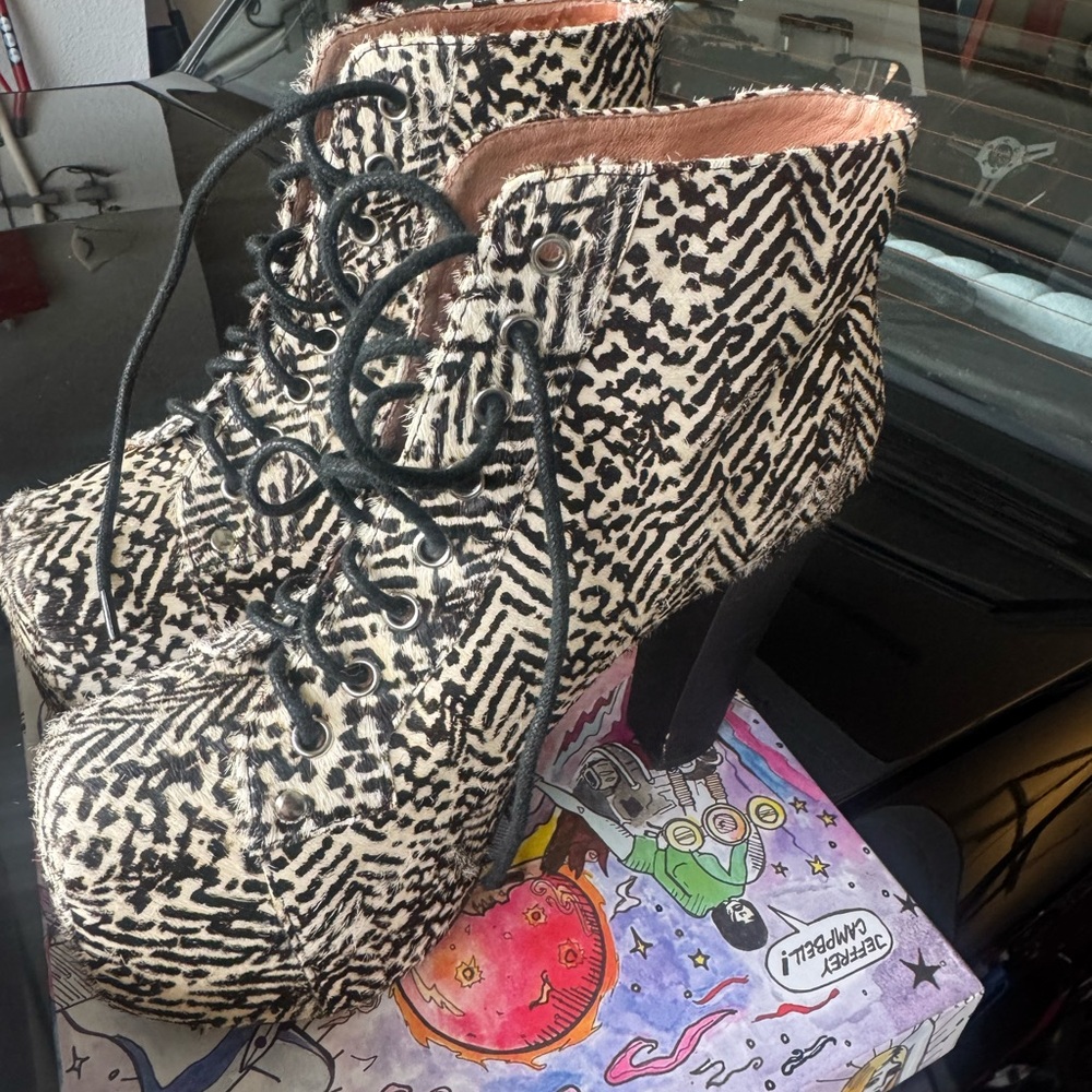 Jeffrey Campbell Lita- Fur pony hair calf, herringbone print  Sz 6.5 women